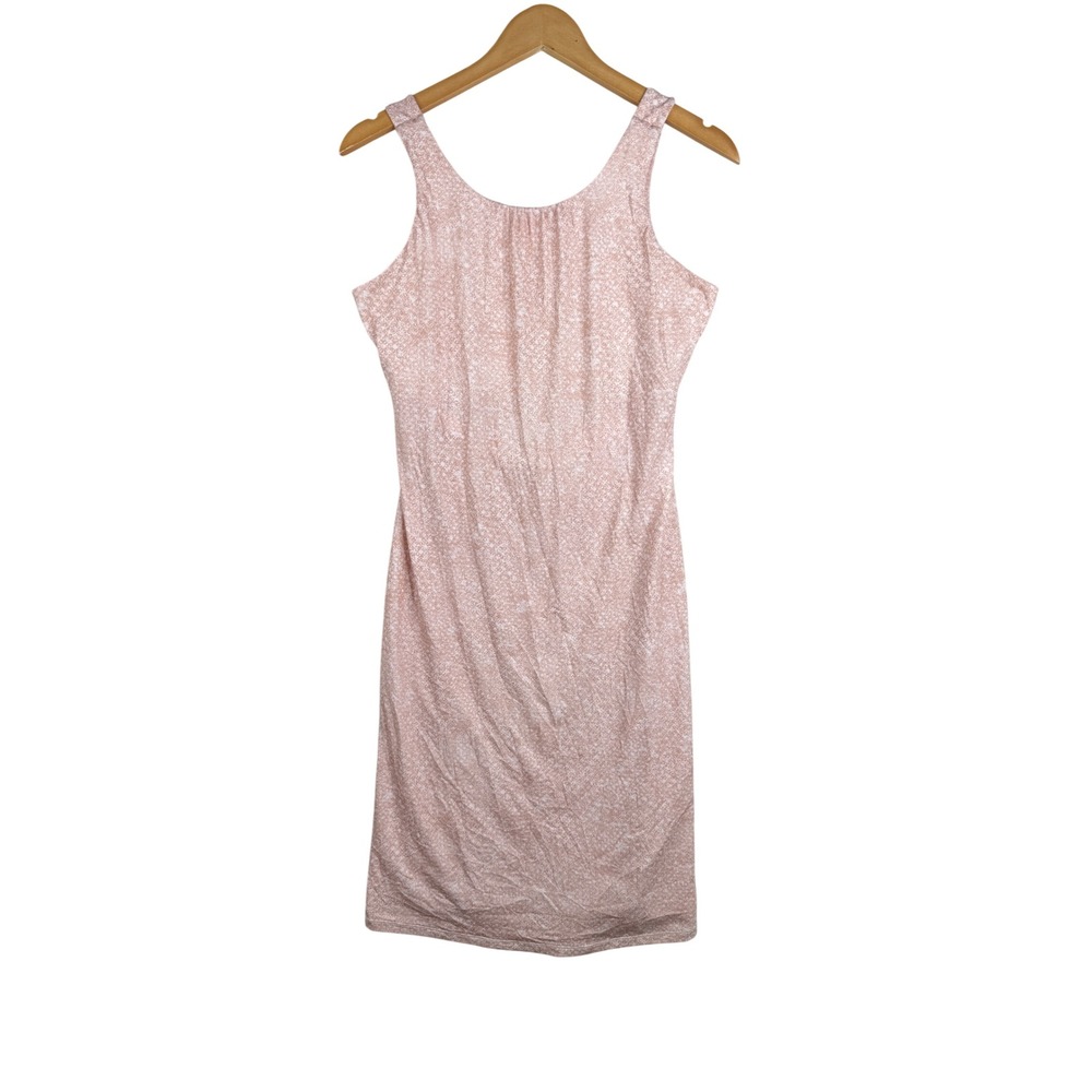 Prana Women's Printed Scoop Neck Athletic Keyhole Back Dress size Large Pink